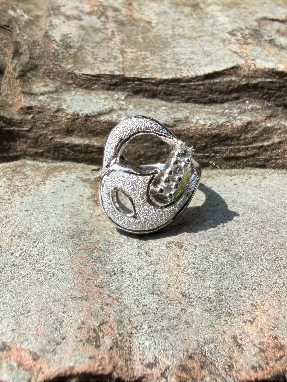 Vintage Crystal Silver Tone Modern Ring